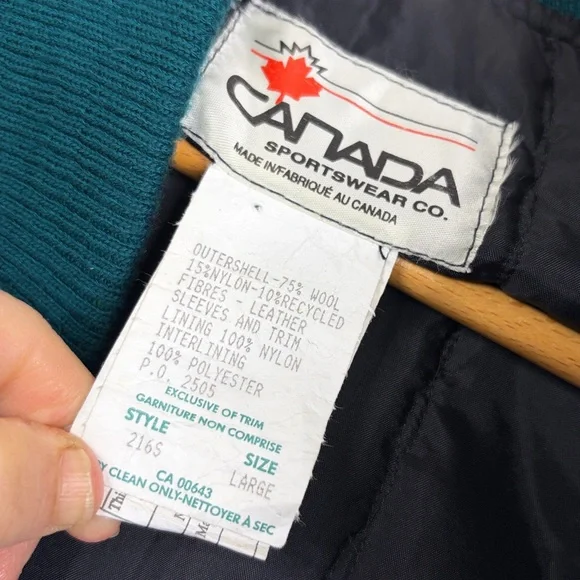 Vintage Varsity Jacket Mens Large Green Blue Wool Black Leather SPCA Dog Lover - Picture 15 of 16